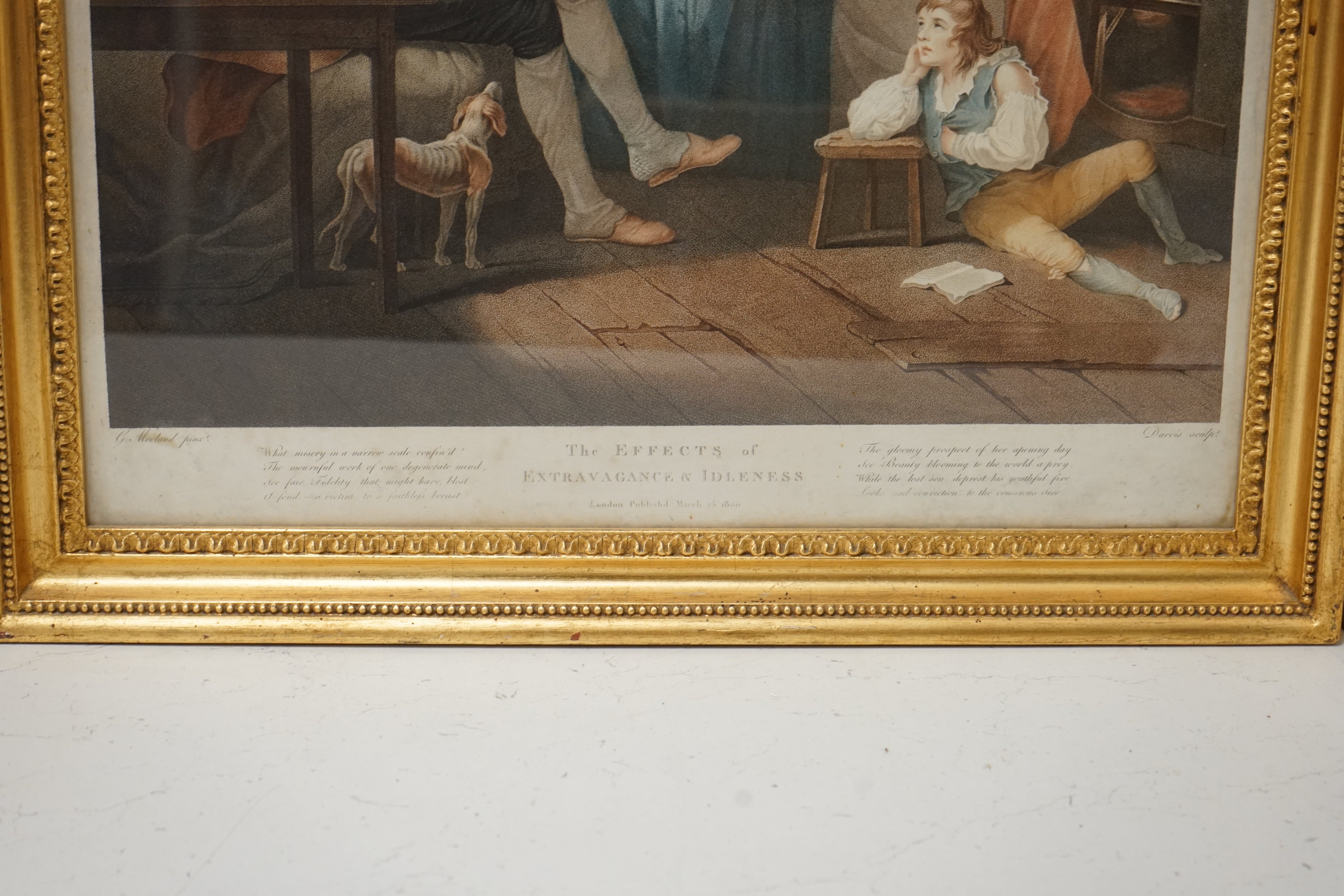After George Morland (1763-1804), two stipple engravings comprising ‘The effects of extravagence and idleness’, each published March 25th 1800, London and ‘The fruits of early industry and oeconemy’ (sic), 64 x 50cm, gil